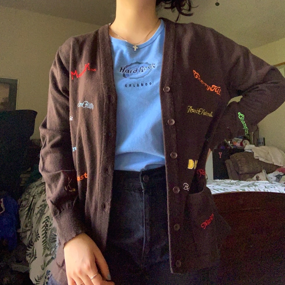 Vintage Embroidered Brown Cardigan
